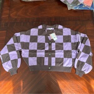 NWT Ascot and Hart Purple and Brown Super Soft Slightly Cropped Sweater